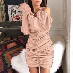 Satin Pleated Sexy Mini Pink Dress